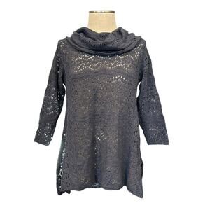Vintage Y2K Gray Open Knit Cowl Neck Sweater Sz Medium